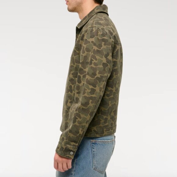 Abercrombie & Fitch Olive Camo Lightweight Cropped Zip Workwear Jacket, Large - Picture 5 of 8